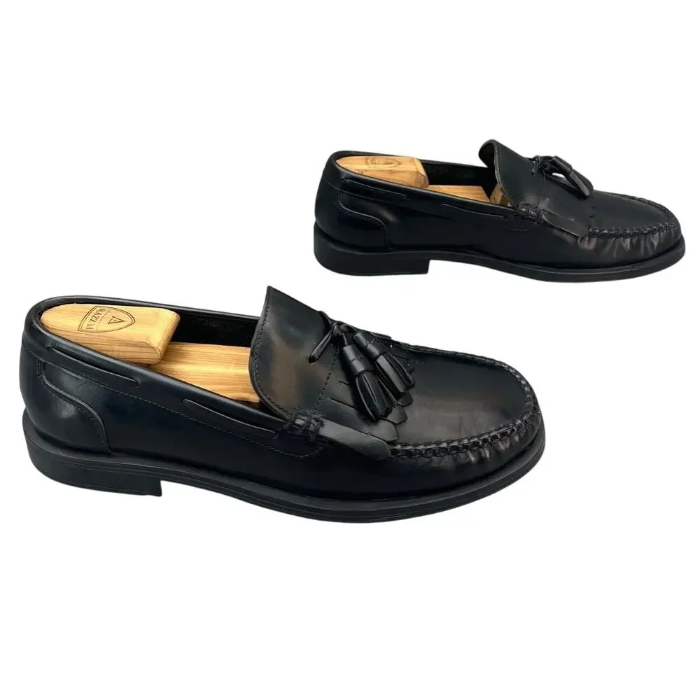 Bass Courier Vintage Classic Black Leather Kiltie Tassel Dress Loafers Men 9